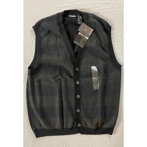 Claiborne Modernist Montage Wool Blend Knit Button Up Sweater Vest. Women's L.